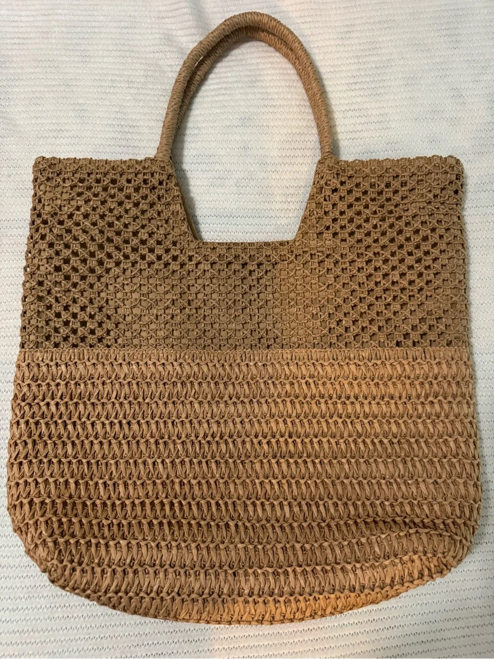 Artisanal Brazil Moriche Palm Straw Tote Bag Wooden Bead Tassel Boho Beach NWOT